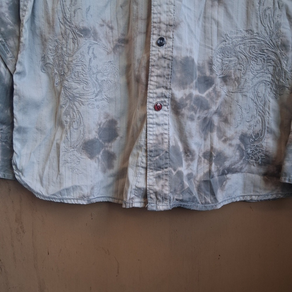 Decree Taupe Tie Dye W/ Embroidered Accent LS Button Down Western Shirt EUC - Picture 12 of 15